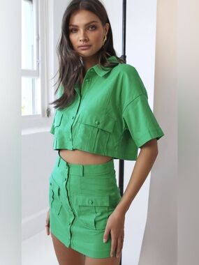 Showpo Bright Green Utility Mini Skirt SET